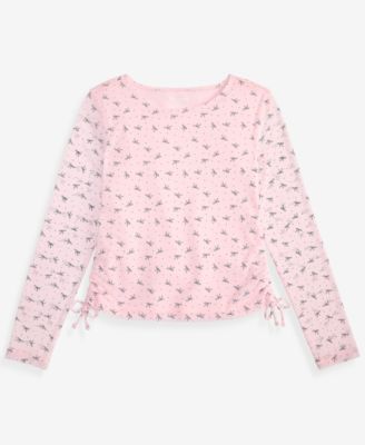 Girls' Bow Dot Mesh Boatneck Long-Sleeve Top