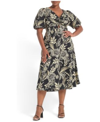 Plus Size Kelsie Empire-Waist Floral-Print Midi Dress