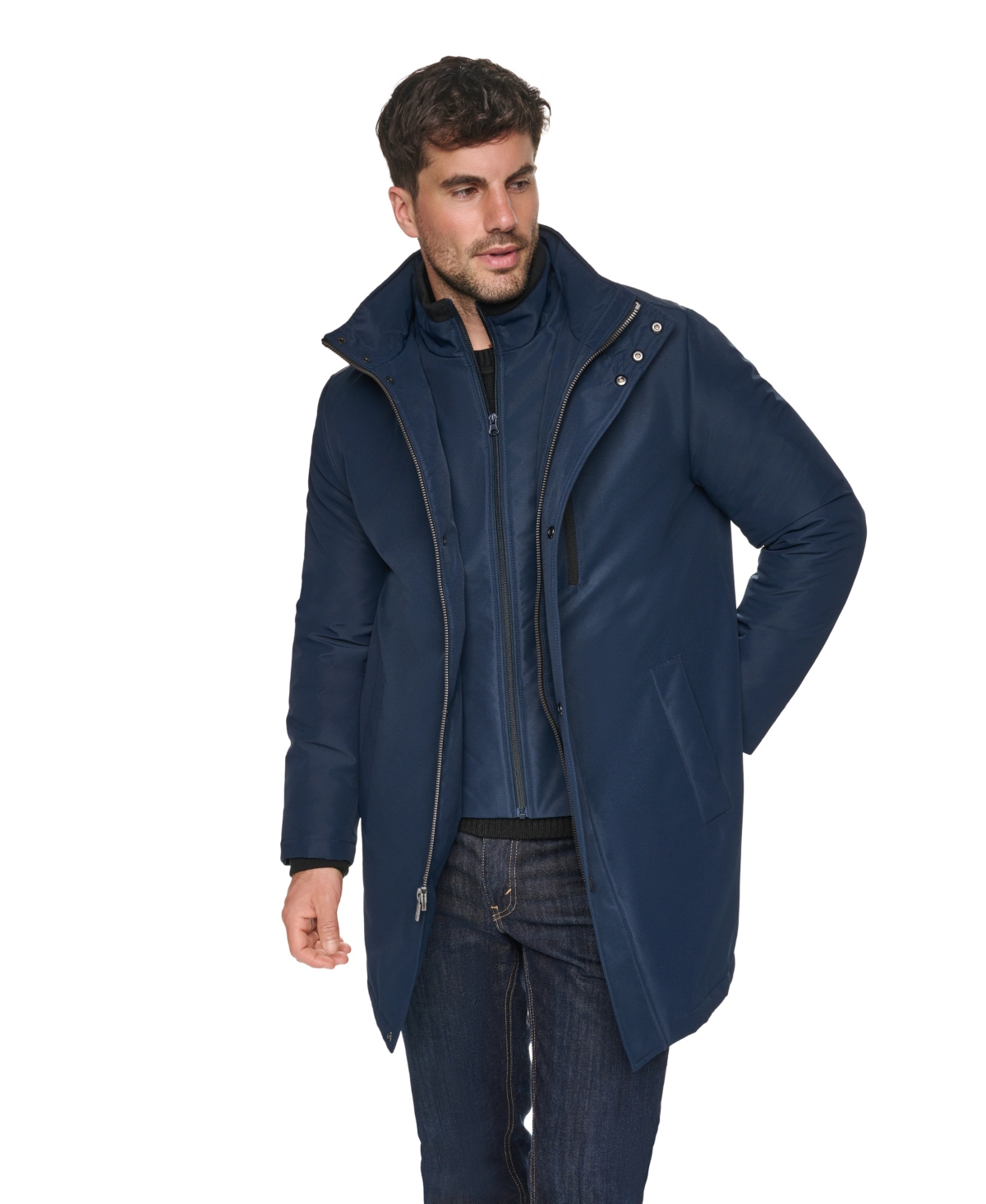 Marc New York Men's Harcourt Stand-Collar Detachable-Hood Quilted-Lined Car Coat - Ink