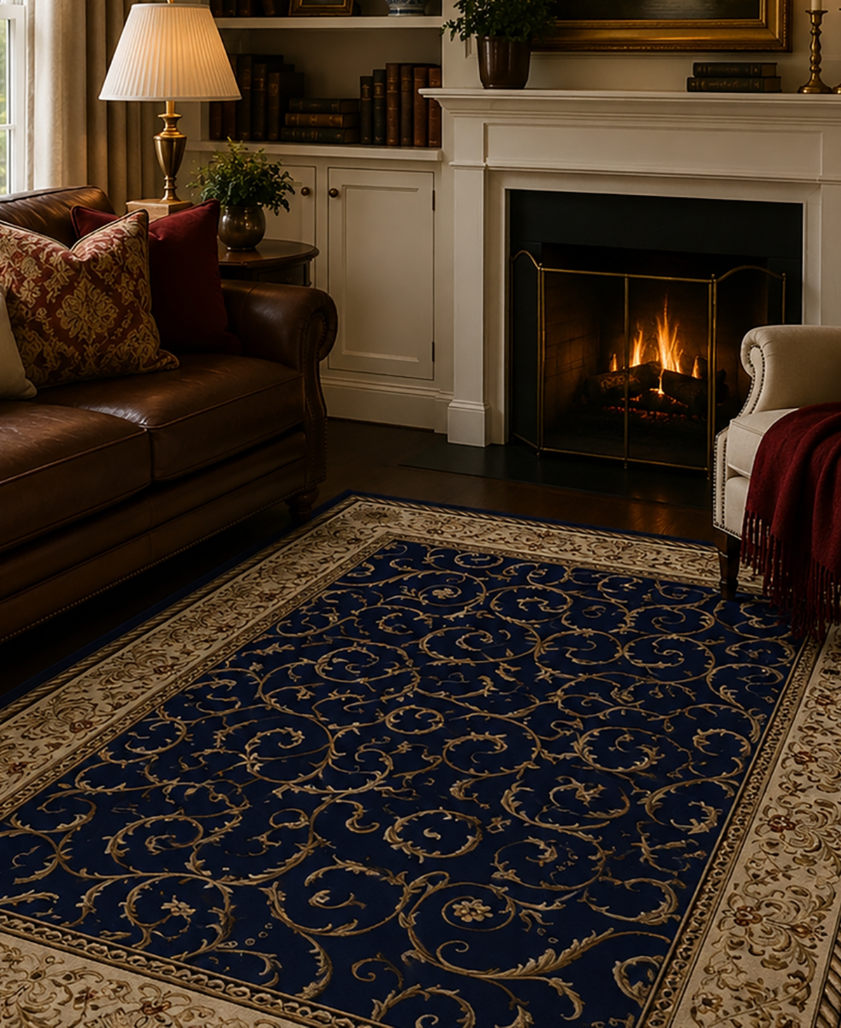 Closeout! Km Home 1599/1550/Navy Pesaro Blue 3'3" x 4'11" Area Rug