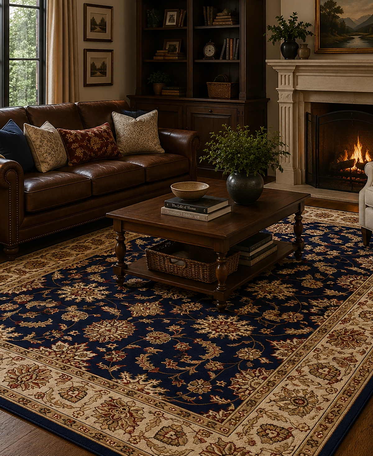 Closeout! Km Home 1592/1081/Navy Pesaro Blue 5'5" x 7'7" Area Rug