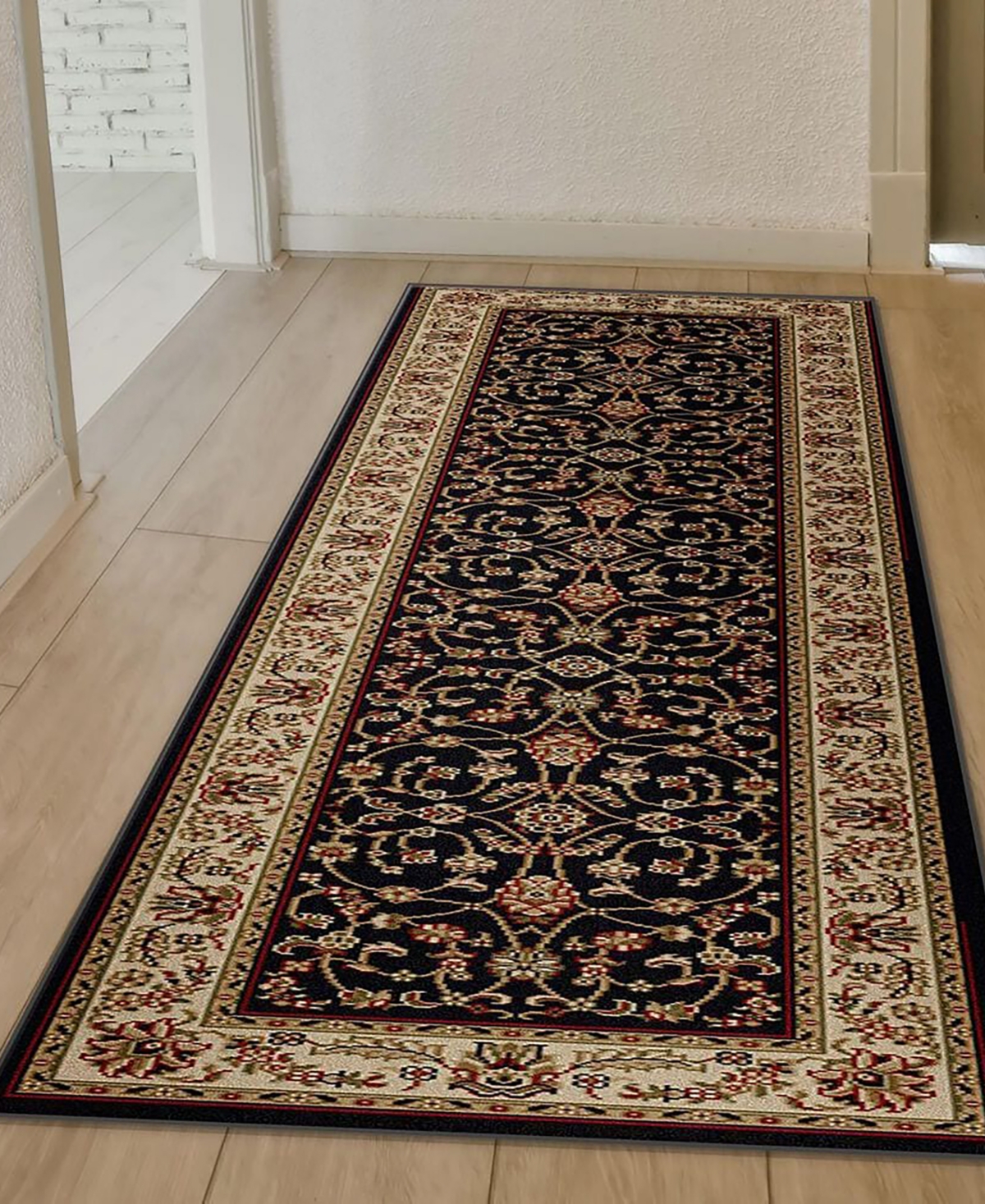 Closeout! Km Home 1596/1314/Black Pesaro Black 2'2" x 7'7" Runner Rug