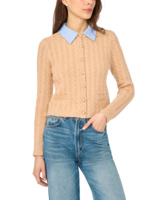 Women's Twofer Cable-Knit Collared Long-Sleeve Cardigan