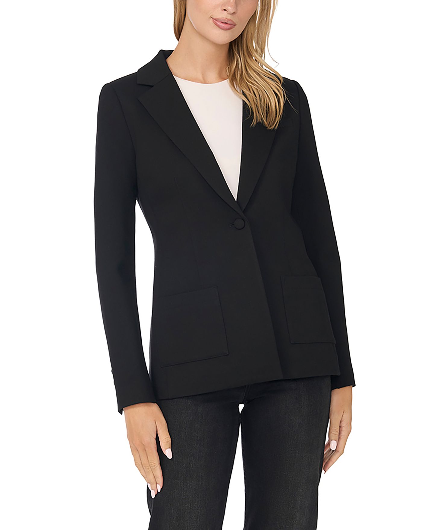 Женский пиджак CeCe Stretch Single-Breasted Blazer With Patch Pockets, цвет: Насыщенный чёрный — фото 1