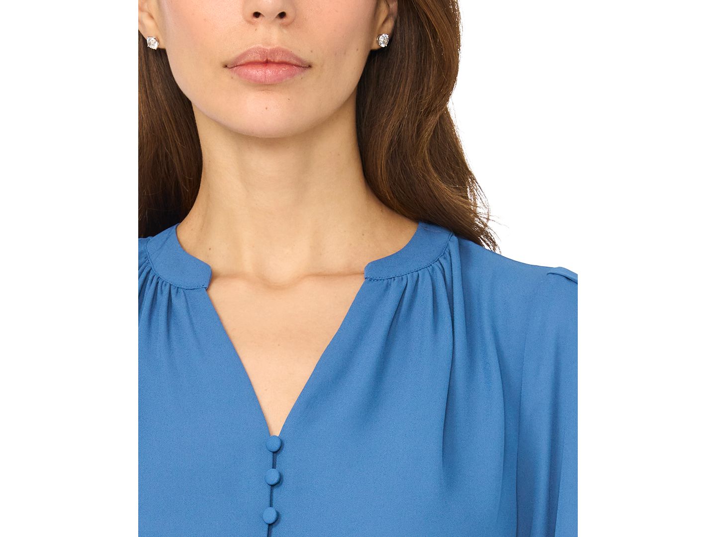 Женская блузка CeCe Long-Sleeve V-Neck Lace-Cuff Blouse, цвет: Синий мглистый — фото 2