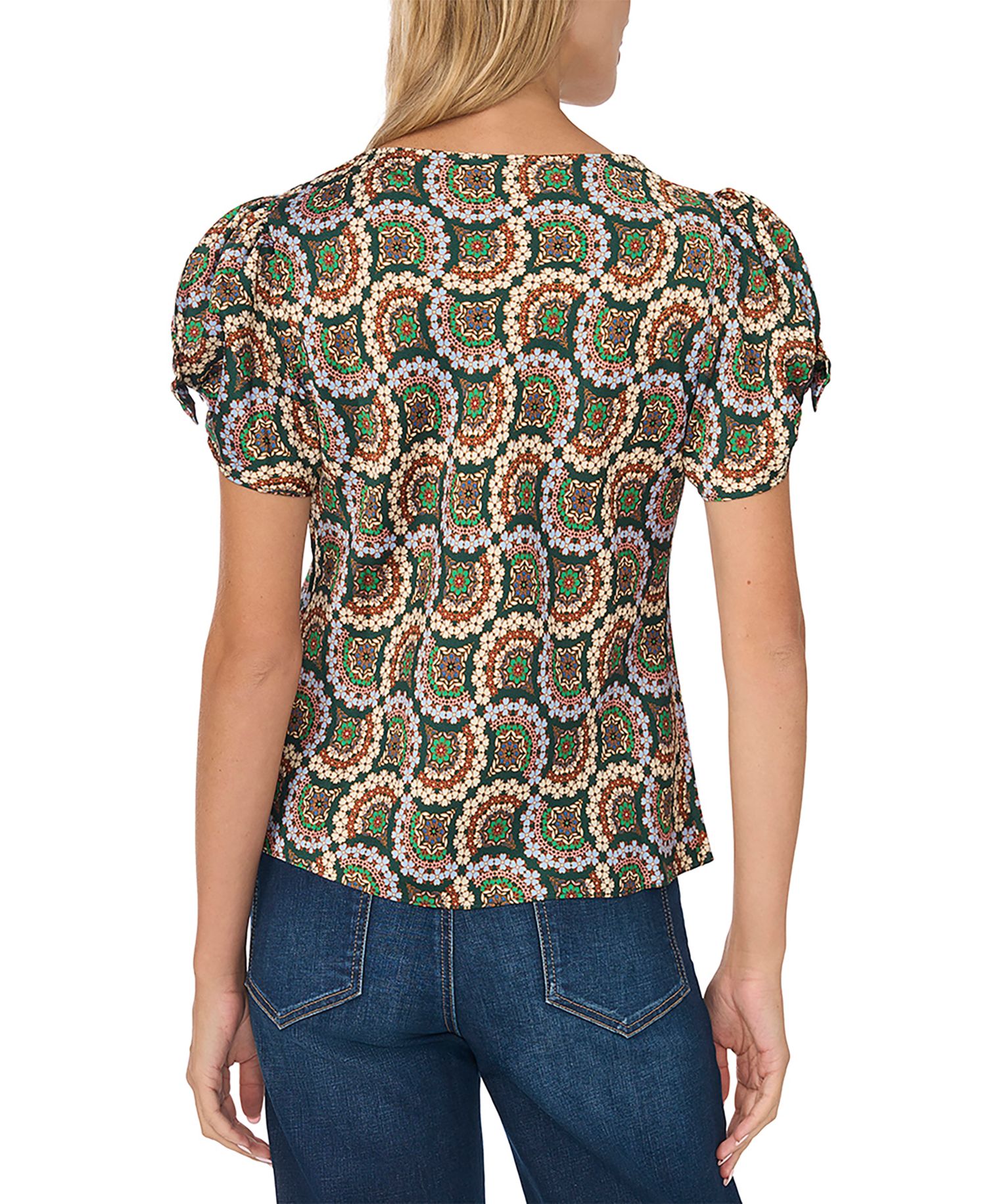 Women's Cowl-Neck Puff-Sleeve Bow Detail Blouse