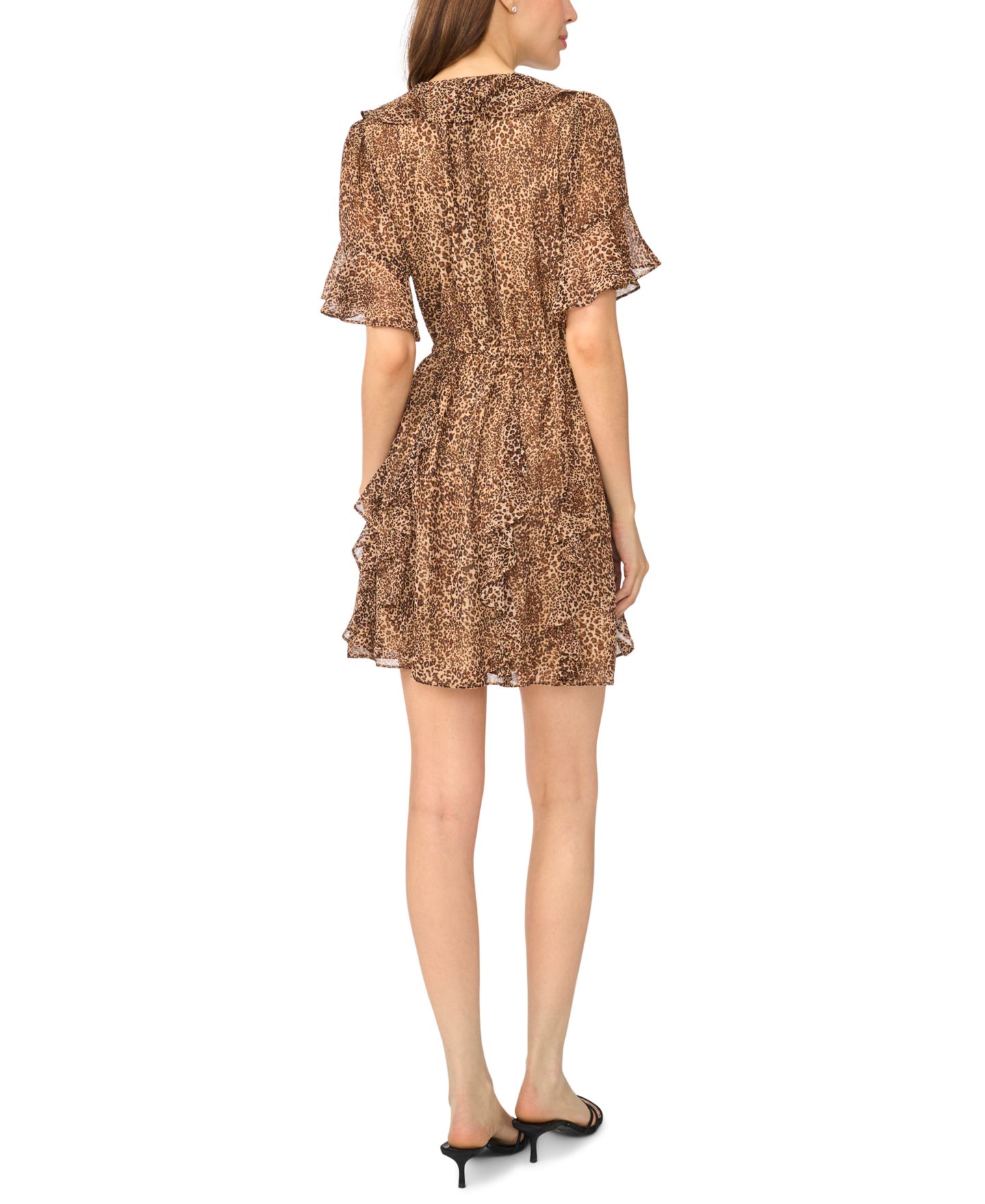 Женское платье CeCe Waterfall Ruffle Animal-Print Fit & Flare Mini, цвет: Насыщенный чёрный — фото 3