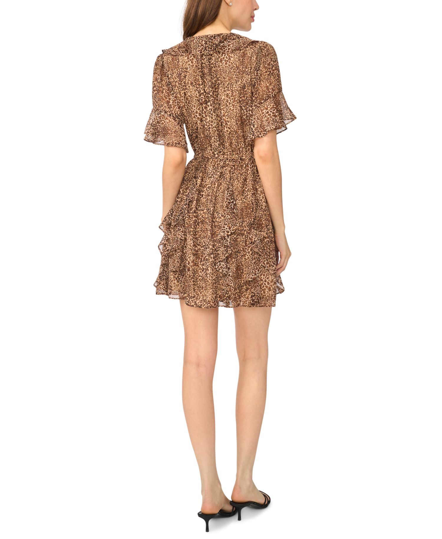 Women's Waterfall Ruffle Animal-Print Fit & Flare Mini Dress