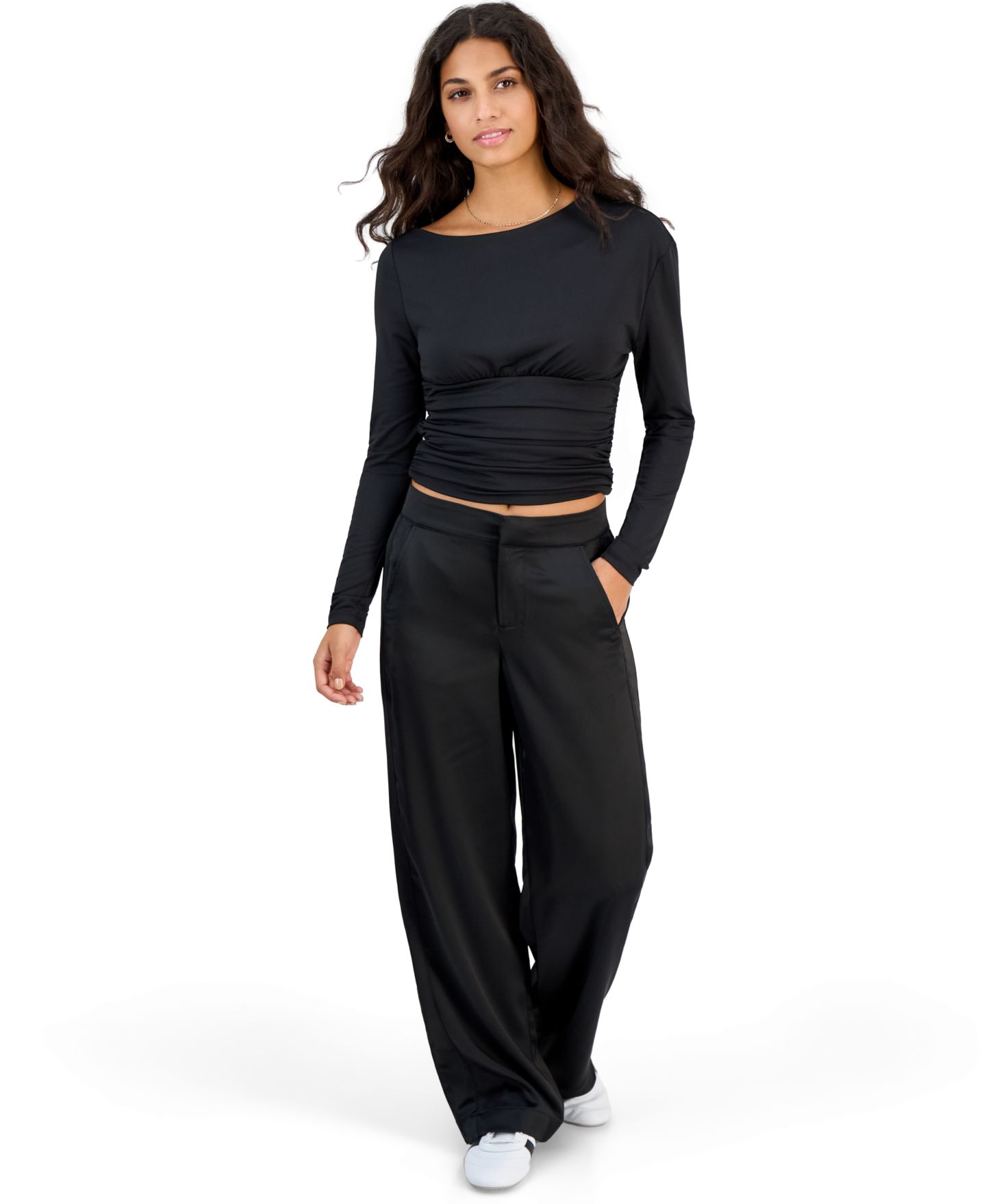 Женский топ Derek Heart Juniors' Asymmetrical Boat Neck Long-Sleeve, цвет: Чёрный — фото 3