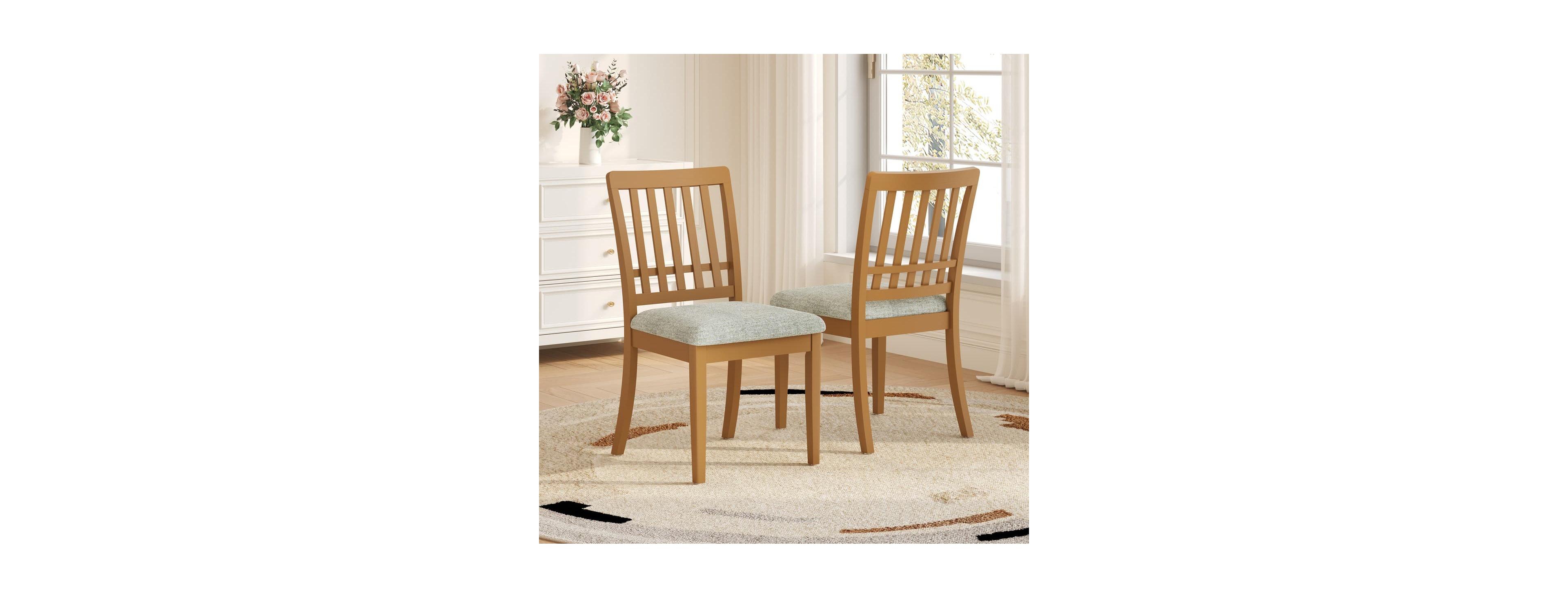 Maison Boucle Scandinavian Dining Chairs Set of 2, Curved Backrest Side Chairs, Padded Fabric Seat, Non-Slip Foot Pads, Easy Assembly