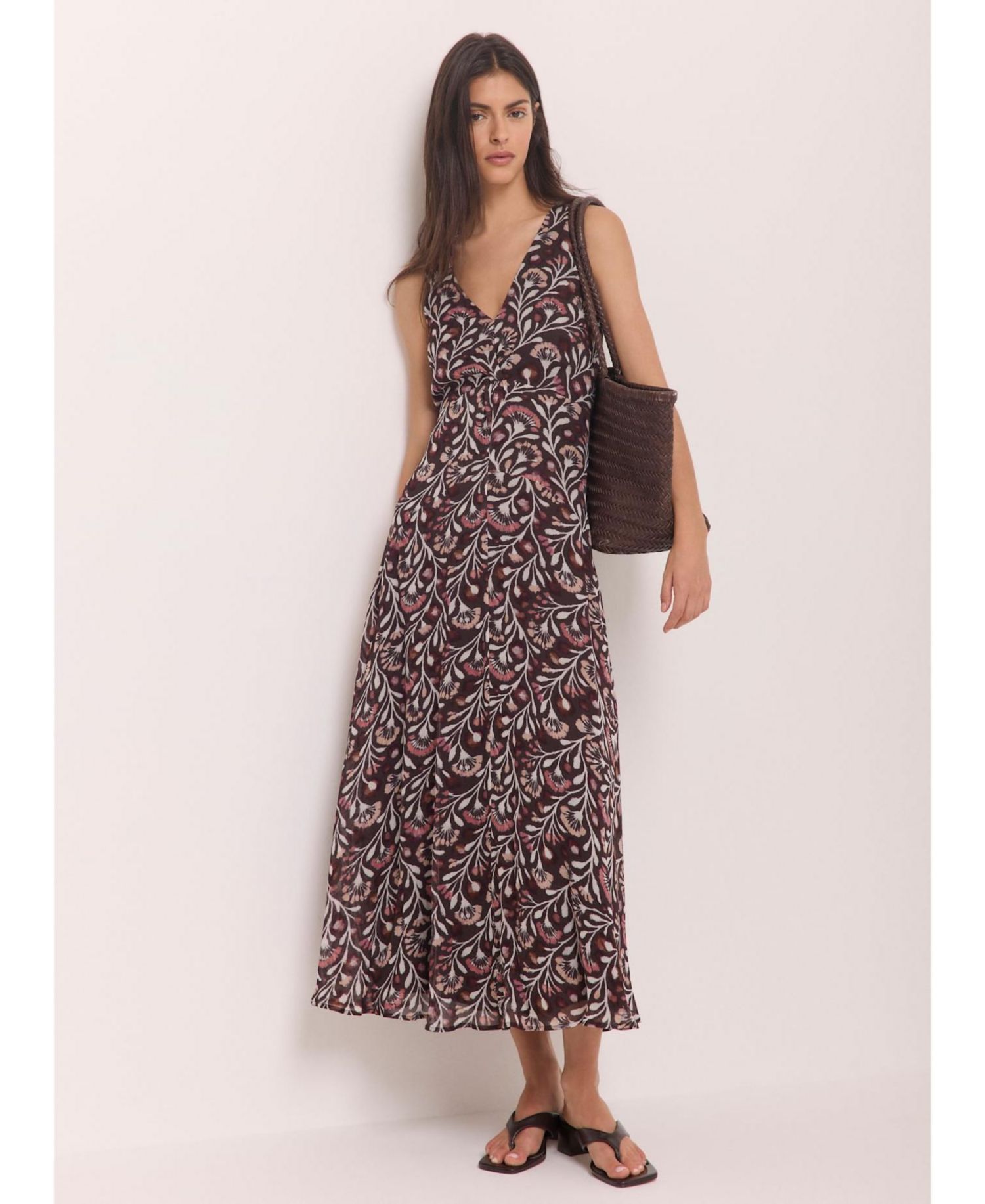 Women's Floral-Print V-Neck Maxi Dress