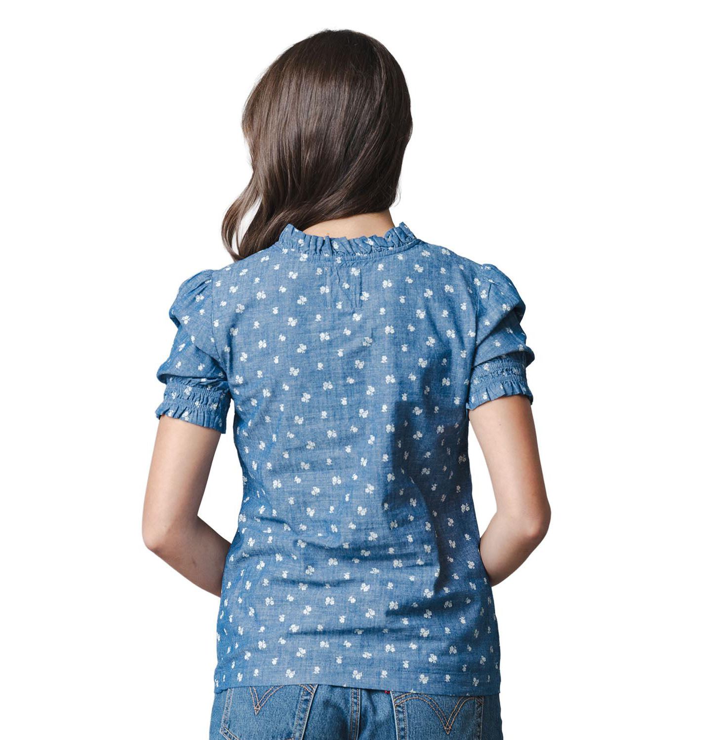 Женская блузка Hope & Henry Chambray Puff-Sleeve Floral-Print, цвет: Шамбре с принтом — фото 6