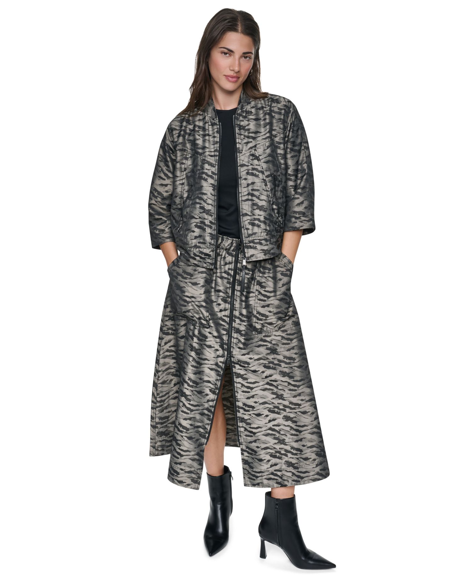 Women's Animal-Print 3/4-Sleeve Bomber Jacket