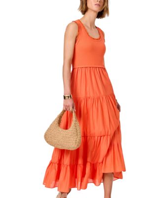 Women's Scoop Neck Crochet-Trim Tiered Midi Dress