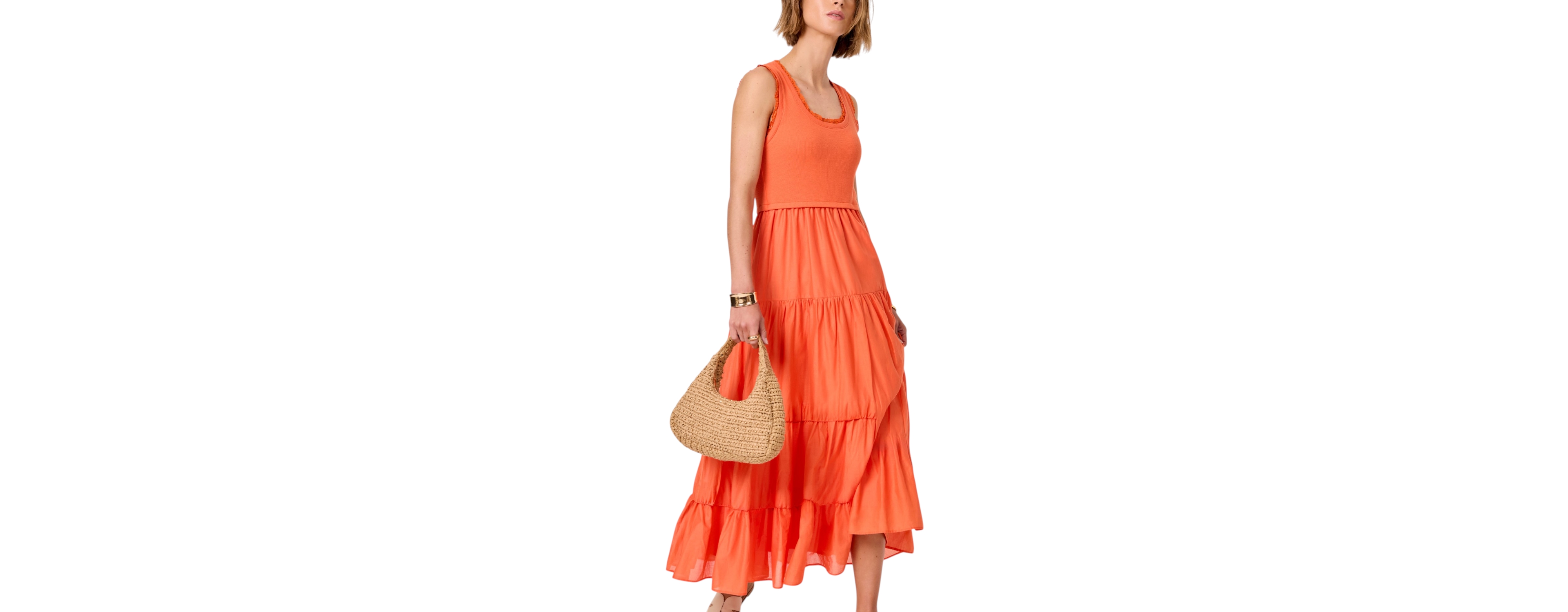 Mint Velvet Women's Scoop Neck Crochet-Trim Tiered Midi Dress