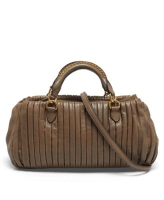 Pliss&eacute; Pleated Studded Crossbody Satchel