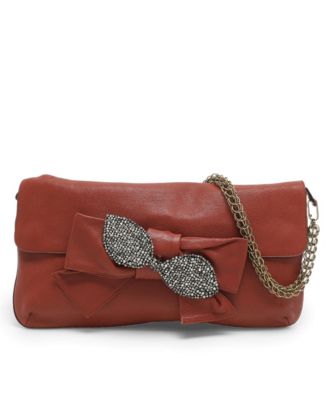 Crystal-Embellished Bow Leather Shoulder Bag