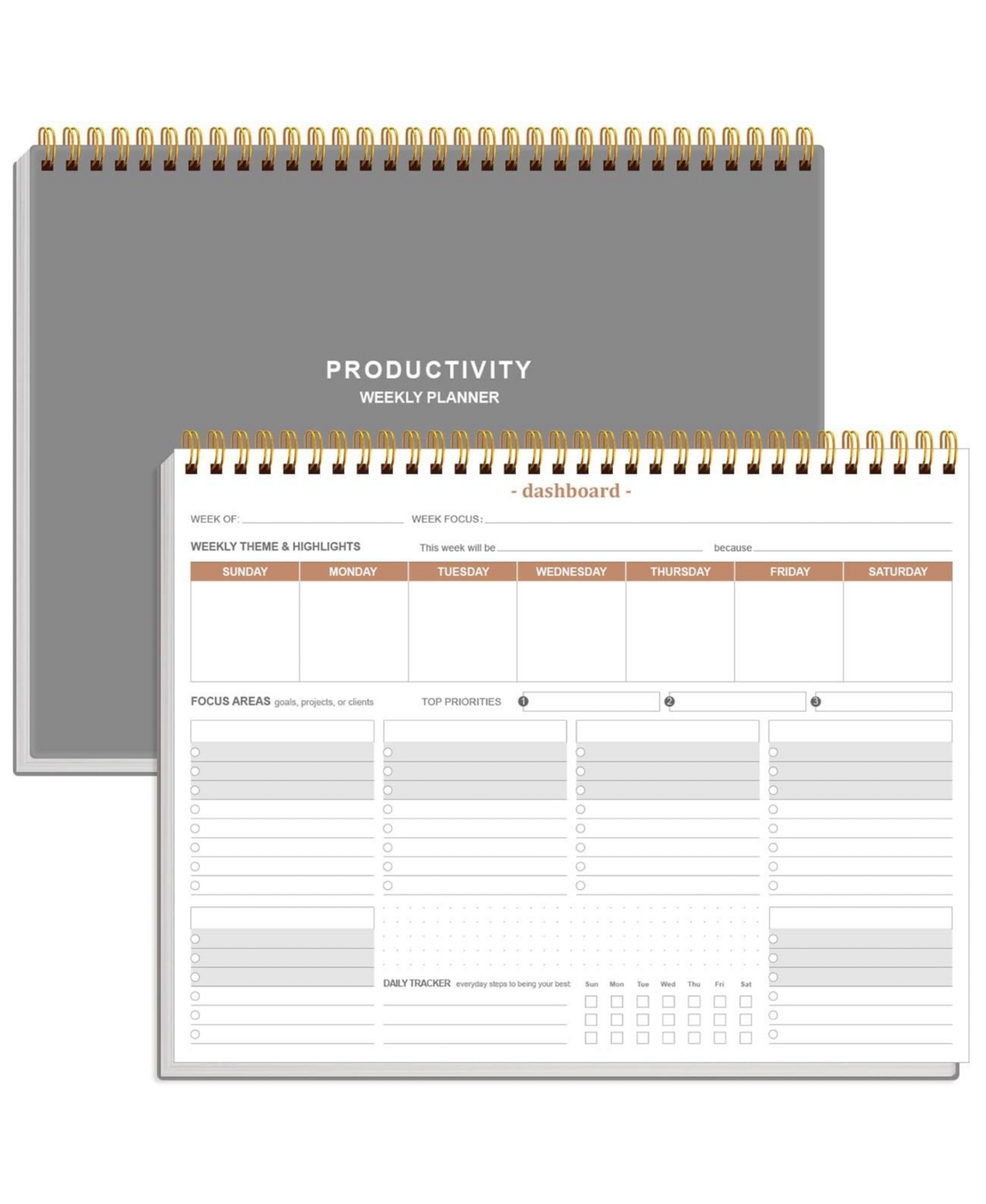 Danrong Weekly Productivity Planner Undated 6 Focus Areas Task Tracker Desk Notepad - Grey