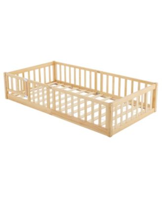 Twin Size Pine Wood Kids Bed with Door and Playpen Design