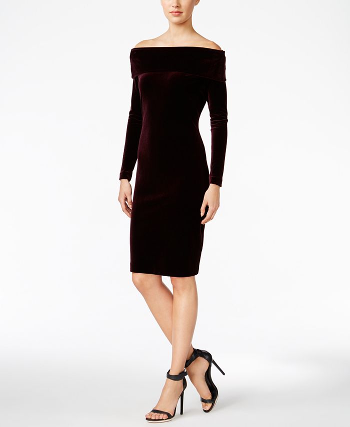 Calvin Klein Off-The-Shoulder Velvet Sheath Dress - Macy's