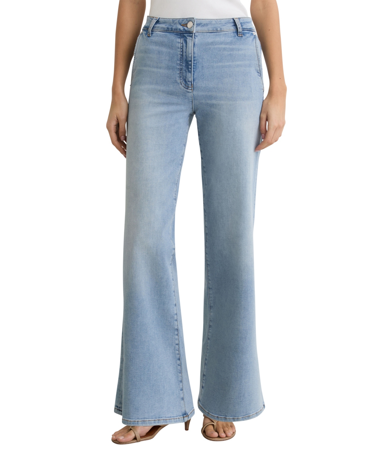 Reiss Petite Addie High-Rise Wide-Leg Light-Wash Denim Jeans