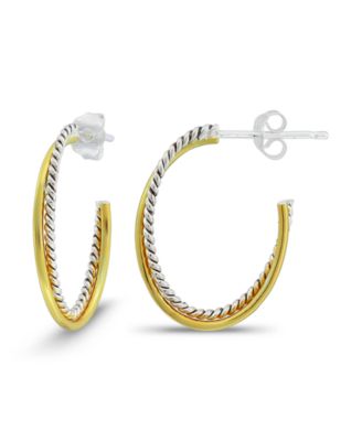 Two-Tone Sterling Silver Oxidized Oval Twist Hoop Earrings