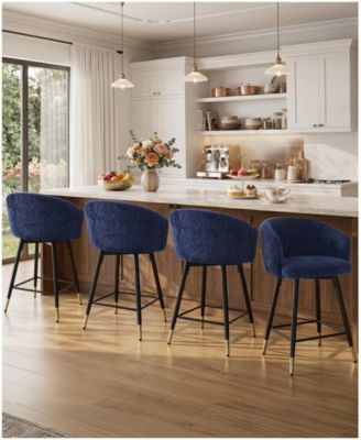 26" Swivel Counter Height Bar Stools, Upholstered Barrel Back Kitchen Island Stools