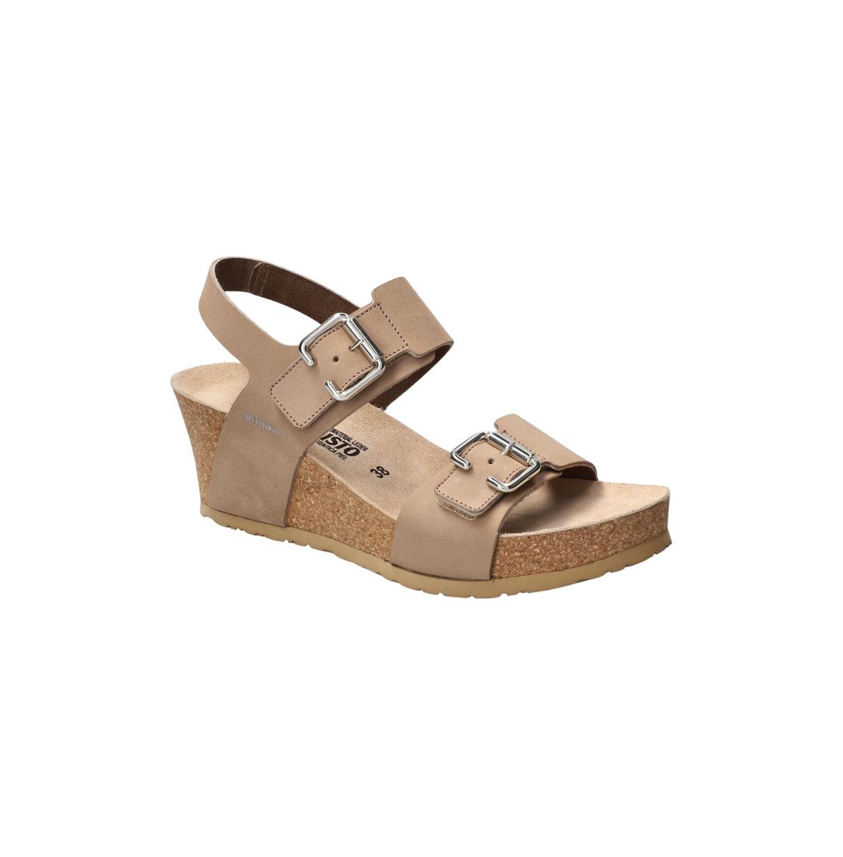 Mephisto Women's Lissandra Platform Wedge Sandal - Light taupe nubuck leather.