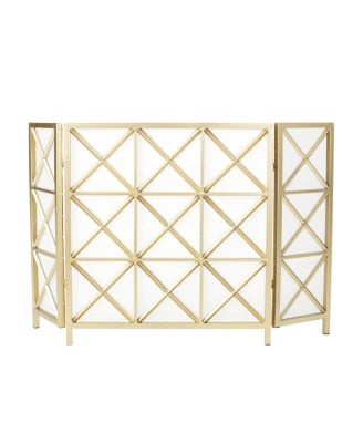 Decorative Fireplace Screen with Iron Frame Protective Mesh and Classic Design