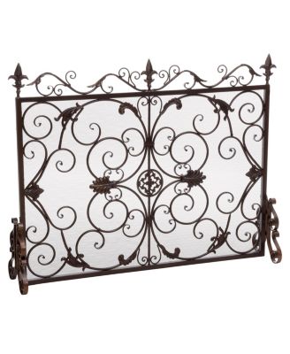 Decorative Iron Fireplace Screen with Ornate Floral Design and Powder Coated Finish