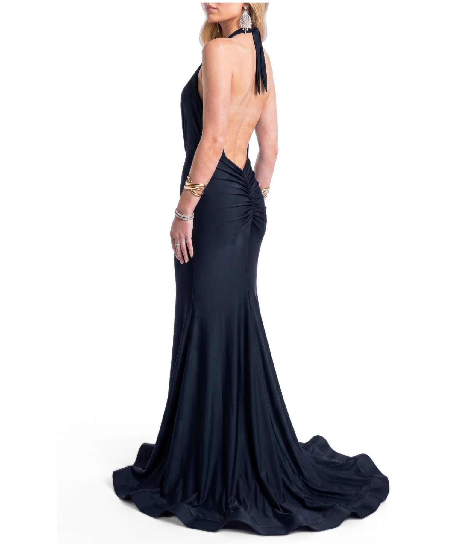 Women's Plunging Halter Open-Back Mermaid Gown