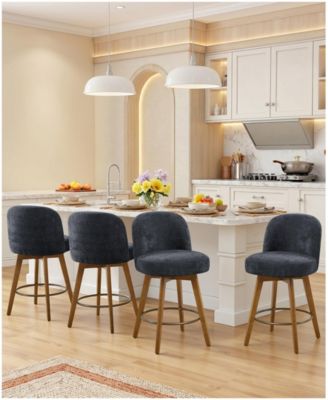 26" Mid-Century Swivel Counter Height Bar Stools, Chenille Fabric Kitchen Stools