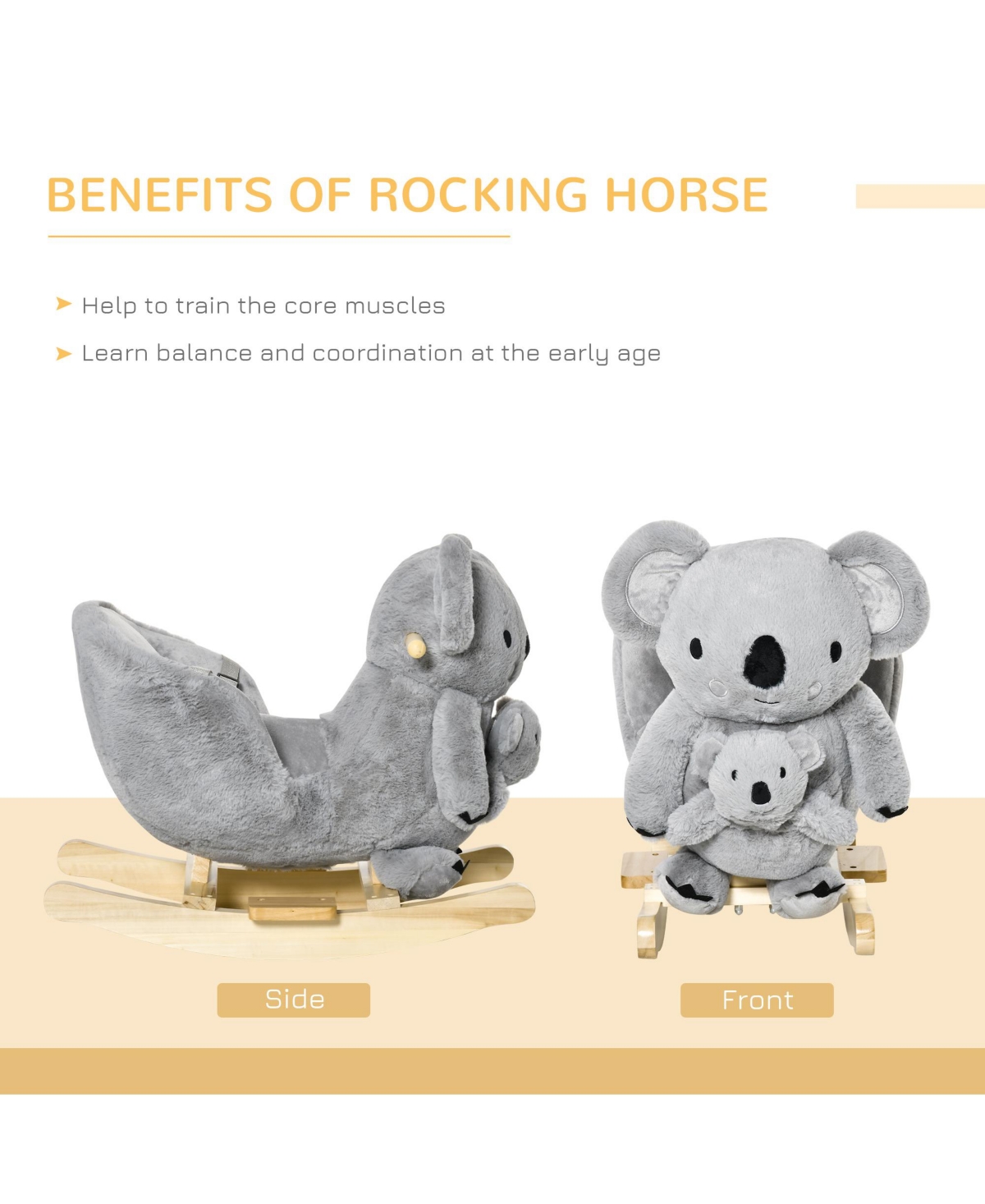 Glintex Rocking Koala with Realistic Sounds, Poplar Wood, 99 lbs Capacity, Ages 18-36 Months