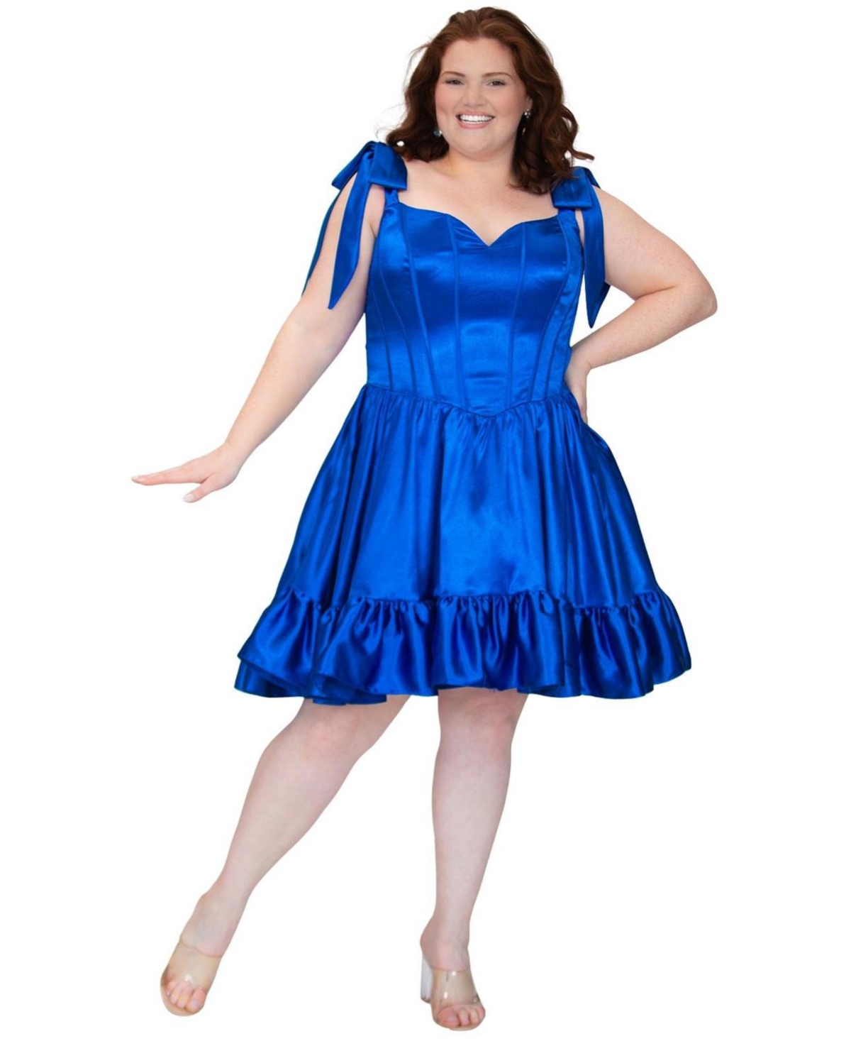 Sydney's Closet Plus Size Playful Corset Satin Ruffle Dress - Royal