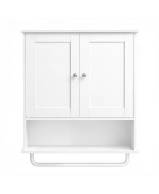 Bathroom Wall Cabinet, Steel, Particleboard, MDF, Hanging Storage Organizer with 2 Doors and Open Shelf, 22.2 x 8.1 x 23.8 inches