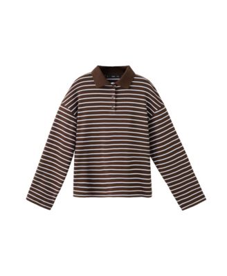 Women's Contrasting Stripes Long-Sleeve Cotton Striped Polo Shirt