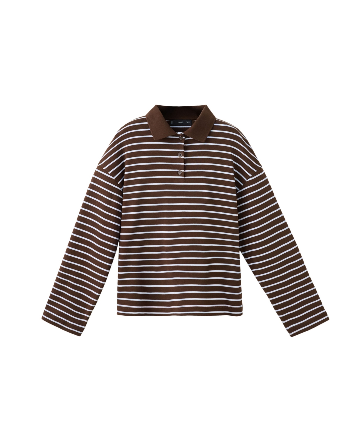 Mango Women's Contrasting Stripes Long-Sleeve Cotton Striped Polo Shirt