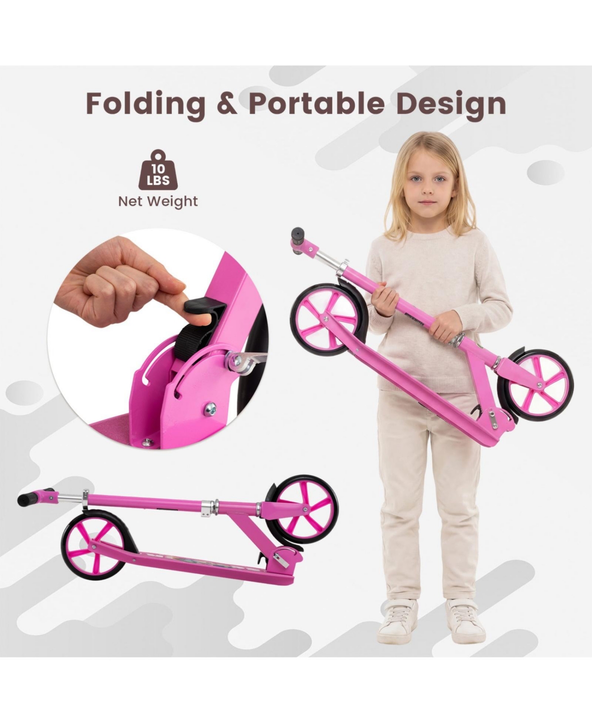 Glintex Adjustable-Height Folding Aluminum Alloy Kick Scooter, 220 lb Capacity, Ages 8+
