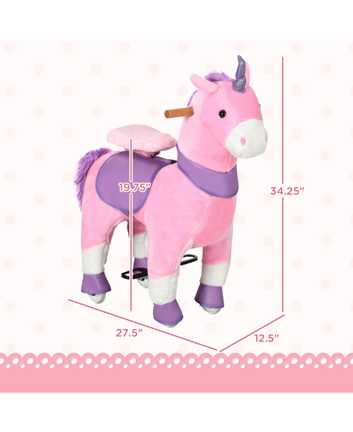 Glintex Ride On Walking Unicorn with Sparkly Horn, Plush Pedal-Powered Ride-On Toy with Pu Wheels for Kids 3-6, Holds 176 lbs, Pink