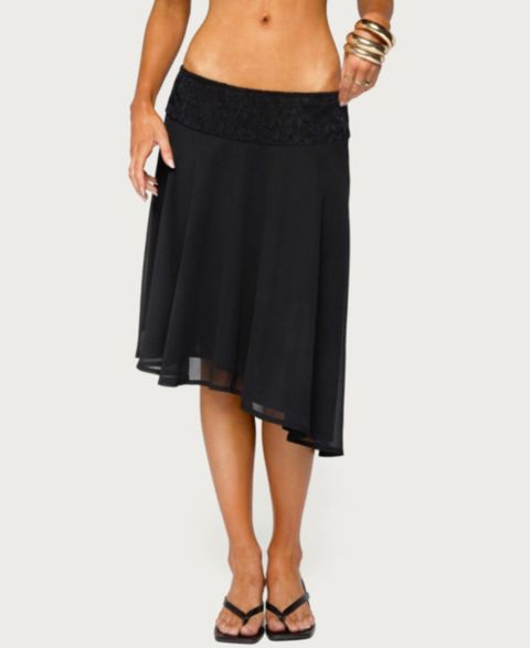 Женская юбка Edikted Evia Lacey Asymmetric Midi, цвет: Чёрный