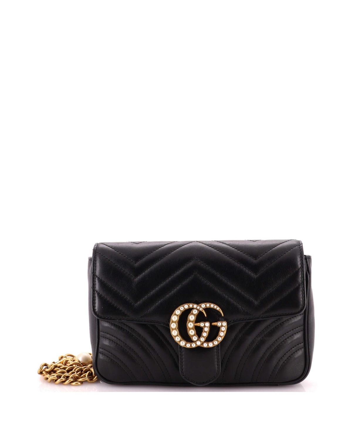 Pre-Owned Gucci Pearly Gg Marmont Flap Belt Bag Matelasse Leather - Black