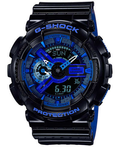 G-Shock Men's Analog-Digital Glossy Black/Blue Dual Layer Resin Strap Watch 51x55mm GA110LPA-1A