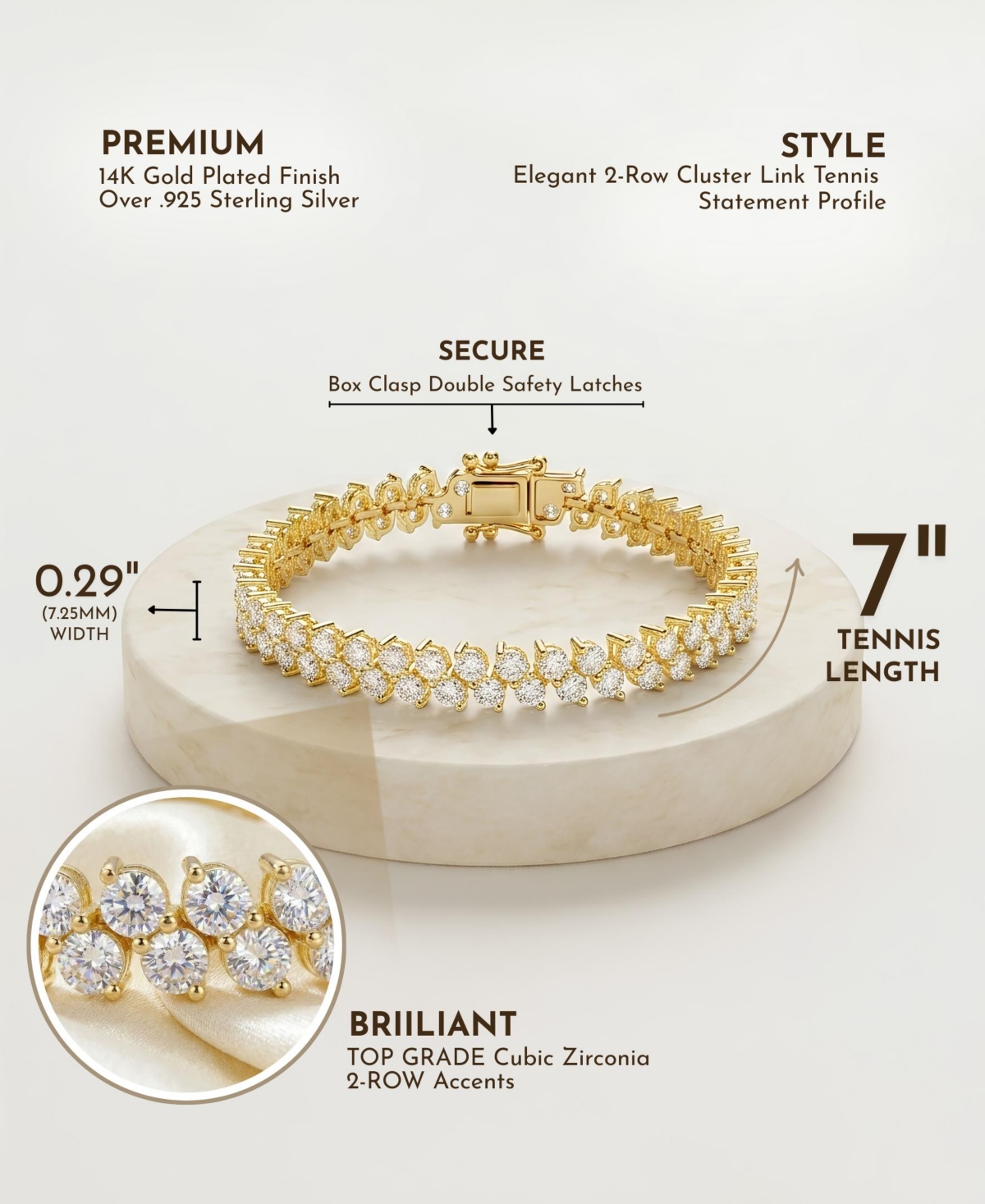 Sterling Silver with Cubic Zirconia Icicle Cluster Double Row Tennis Bracelet