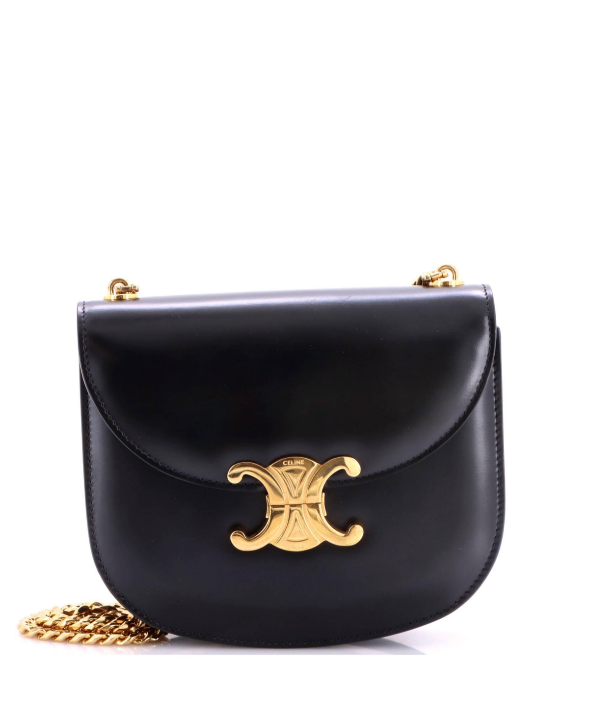 Pre-Owned Celine Triomphe Besace Clea Small Crossbody Leather Shoulder Bag, 7" W x 6" H x 2" D - Black