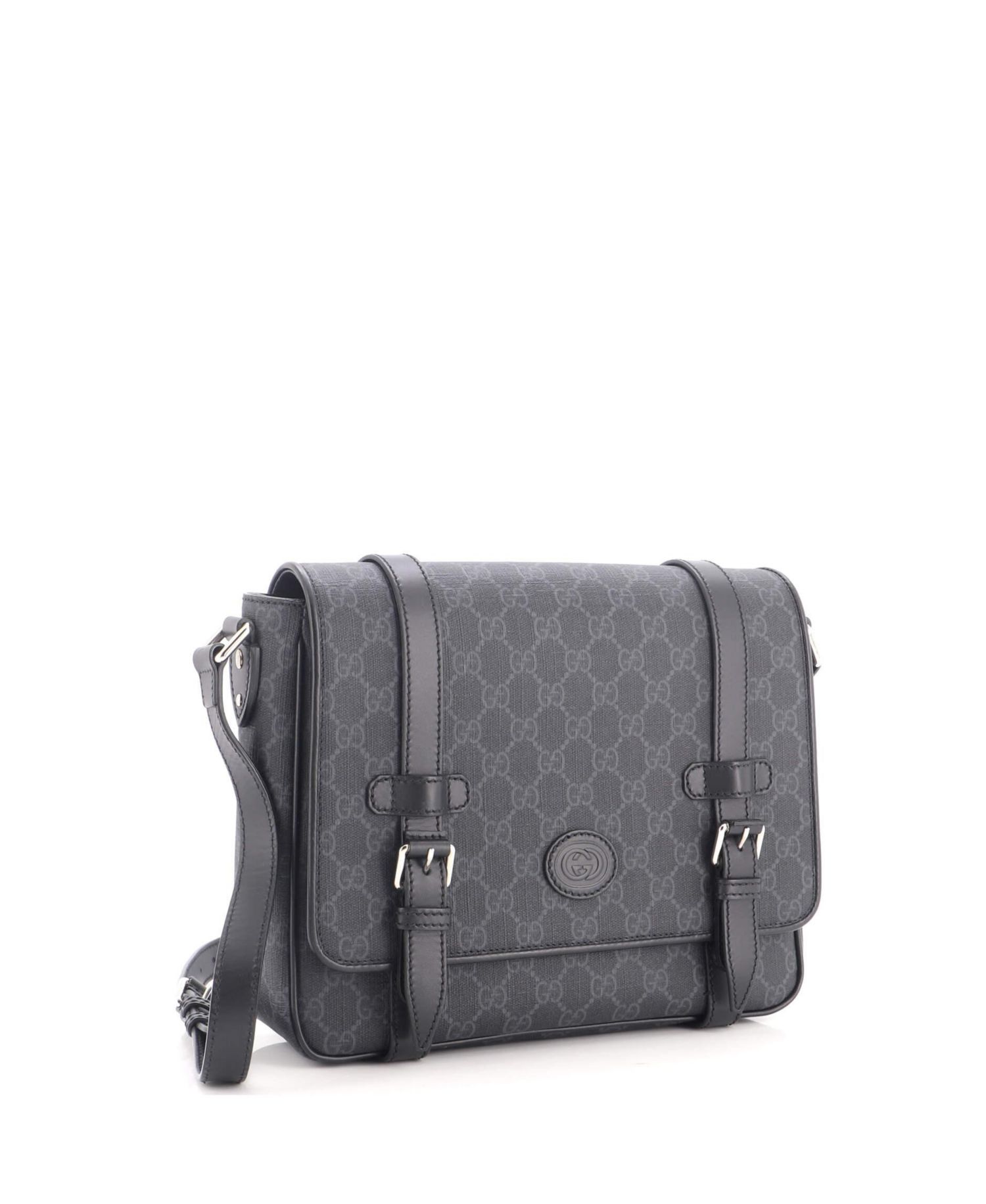 Medium Interlocking G Patch Messenger Bag GG Coated Canvas with Leather