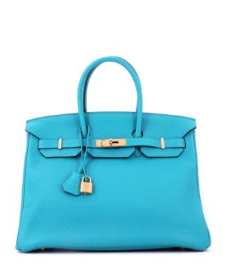Pre-Owned HERMES Pre-Owned Hermes Birkin 35 Handbag Blue Togo with Gold Hardware