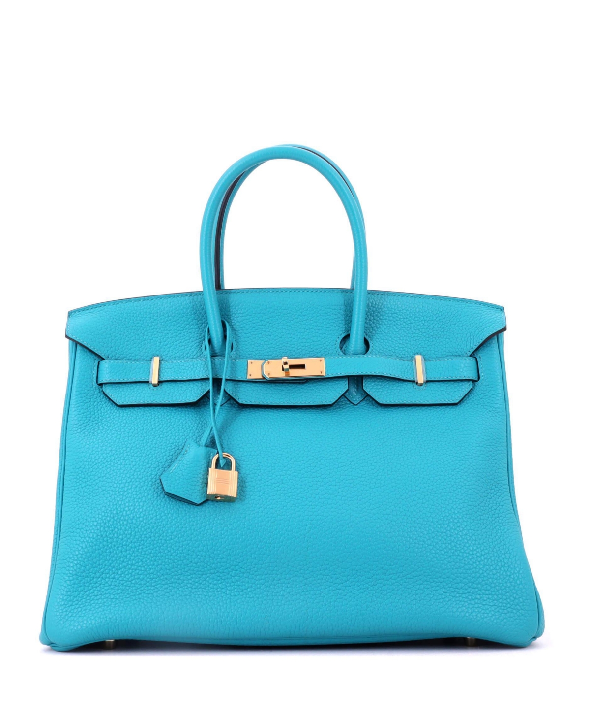 Pre-Owned HERMES Birkin 35 Leather Handbag with Gold-Tone Hardware - Blue