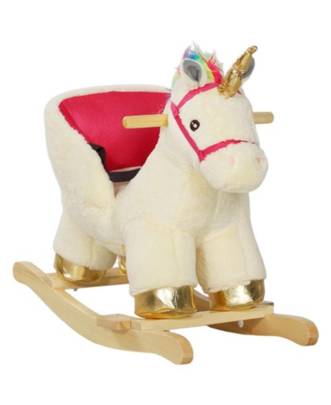Детская игрушка Glintex Unicorn Rocking Horse with Realistic Sounds, 26.8"L, 55-lb Capacity, Ages 18-36 Months, цвет: Кремовый белый
