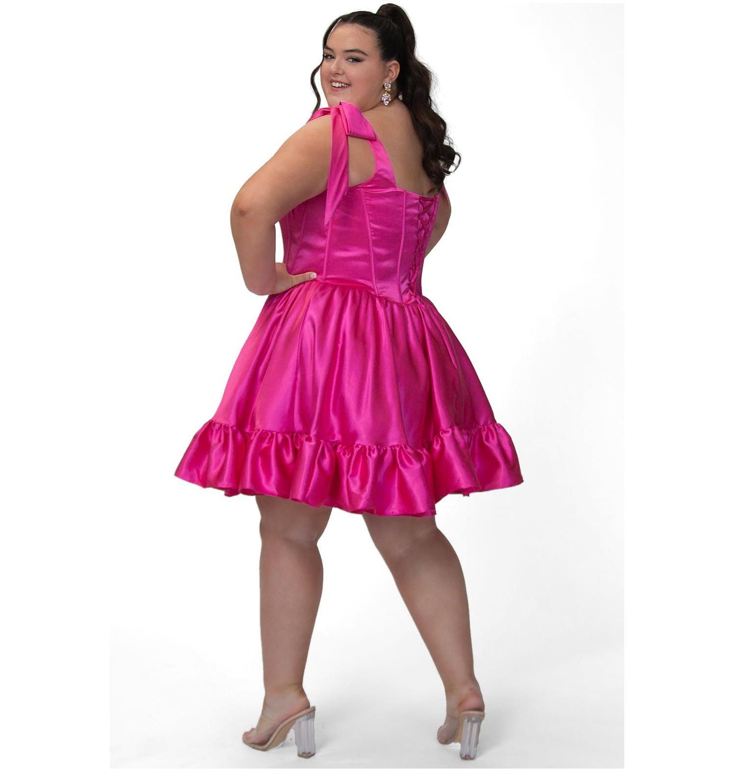 Plus Size Playful Corset Satin Ruffle Dress