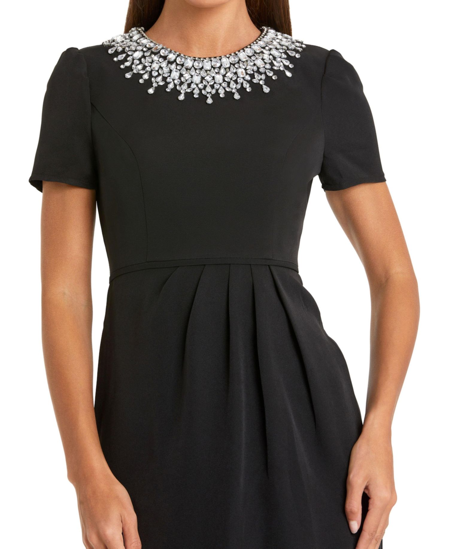 Petite Rhinestone-Embellished Midi High-Neckline Dress